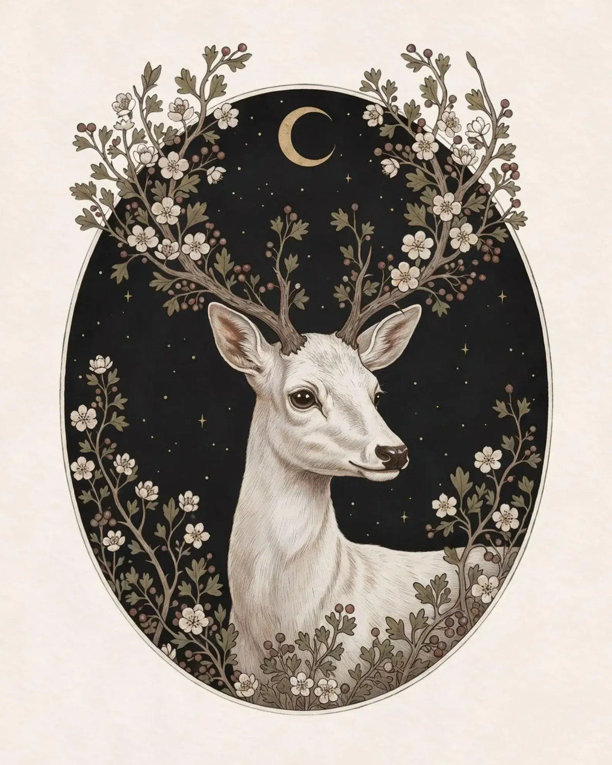 The Hawthorn Hart Gothic - Botanical Deer Art Print - 8x10
