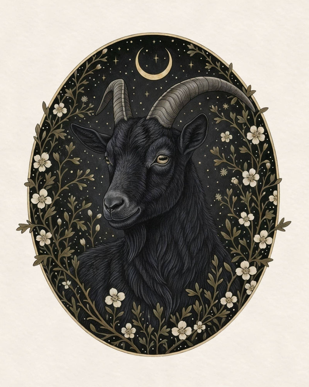 Blackthorn Goat - Gothic Botanical Art Print | 8x10
