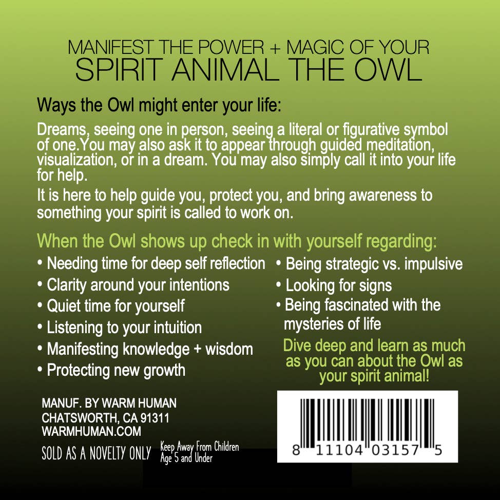 MANIFEST THE POWER + MAGIC OF YOUR SPIRIT ANIMAL THE OWL Charm Card