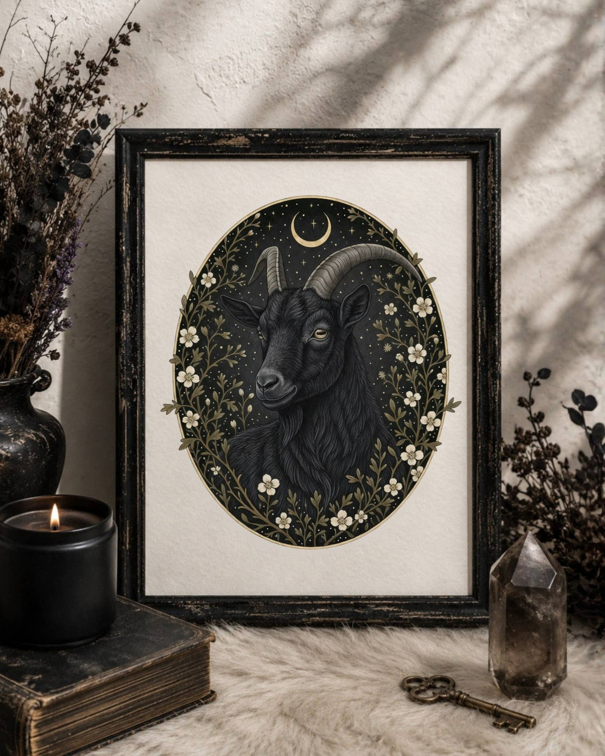 Blackthorn Goat - Gothic Botanical Art Print | 8x10