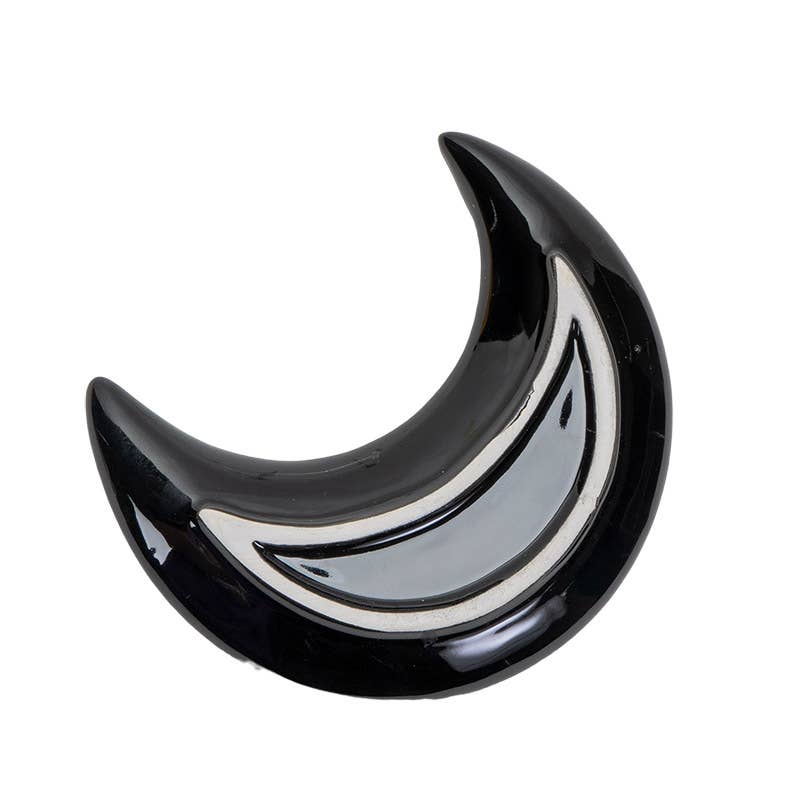 Black and White Crescent Moon Ceramic Trinket Dish