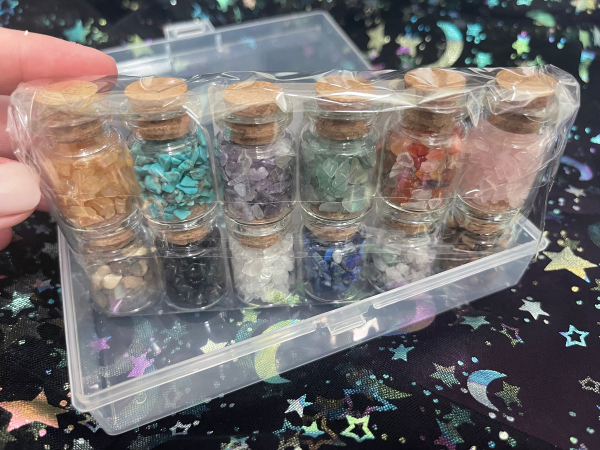 Case of 12 Crystal Gemstone Chip Jars
