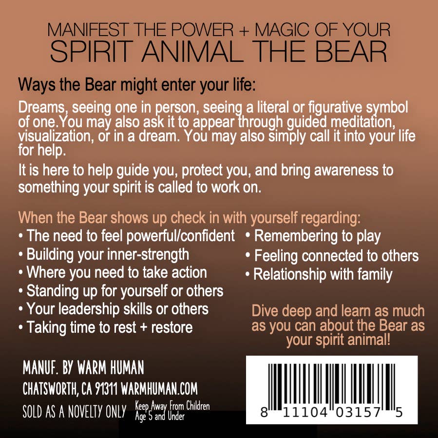 MANIFEST THE POWER + MAGIC OF YOUR SPIRIT ANIMAL THE BEAR Charm card