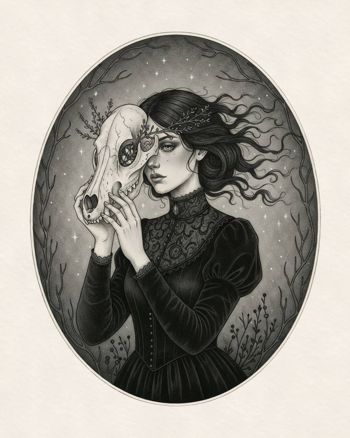 The Bone Mask - Gothic Skull Art Print - 8x10