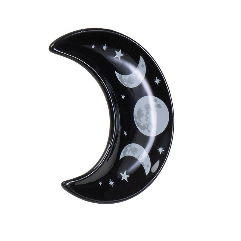 Black and White Crescent Moon Ceramic Trinket Dish