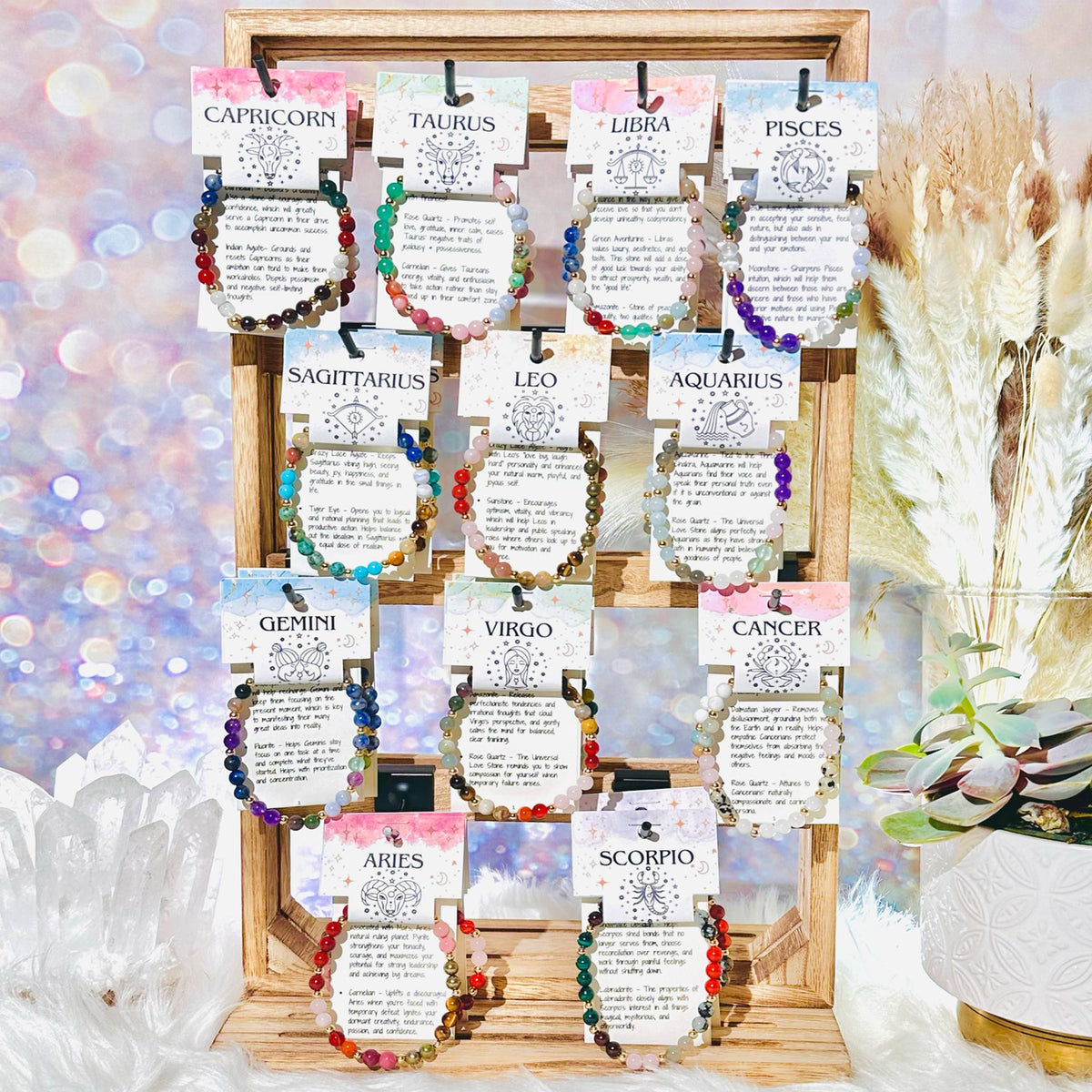 Astrology Sign Zodiac Crystal Gemstone Beaded Bracelet