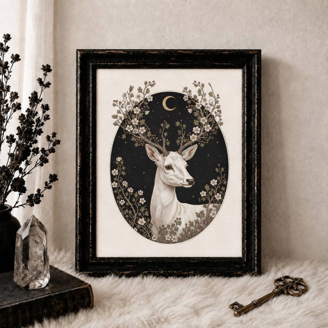 The Hawthorn Hart Gothic - Botanical Deer Art Print - 8x10