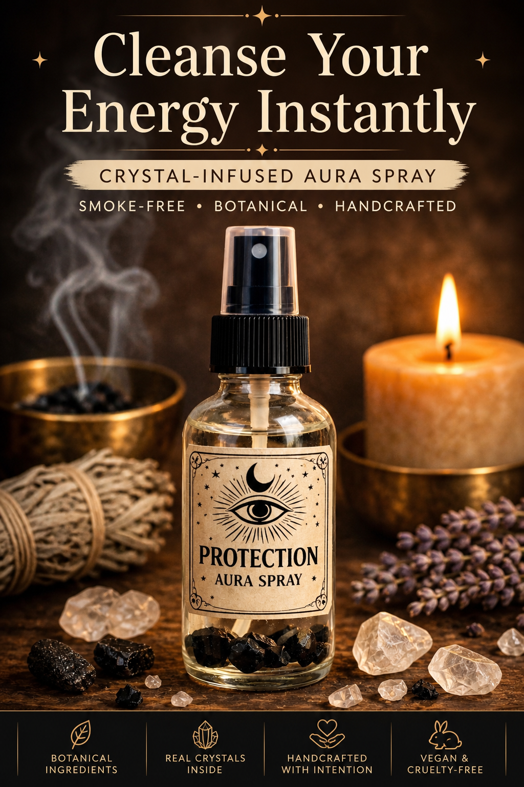 Protection Aura Cleansing Spray – Crystal-Infused Energy Clearing Mist for Spiritual Balance and Clarity Reiki charged