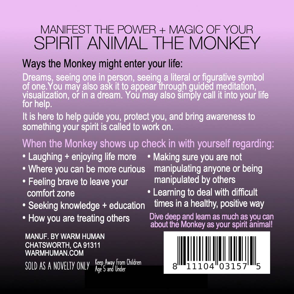 MANIFEST THE POWER + MAGIC OF YOUR SPIRIT ANIMAL THE MONKEY Charm Card