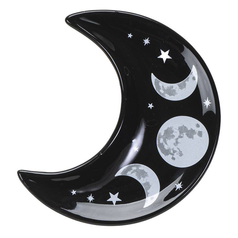 Black and White Crescent Moon Ceramic Trinket Dish