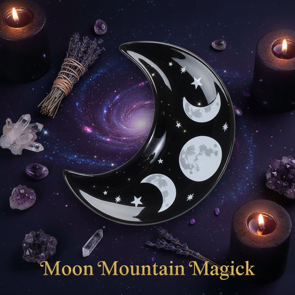 Black and White Crescent Moon Ceramic Trinket Dish