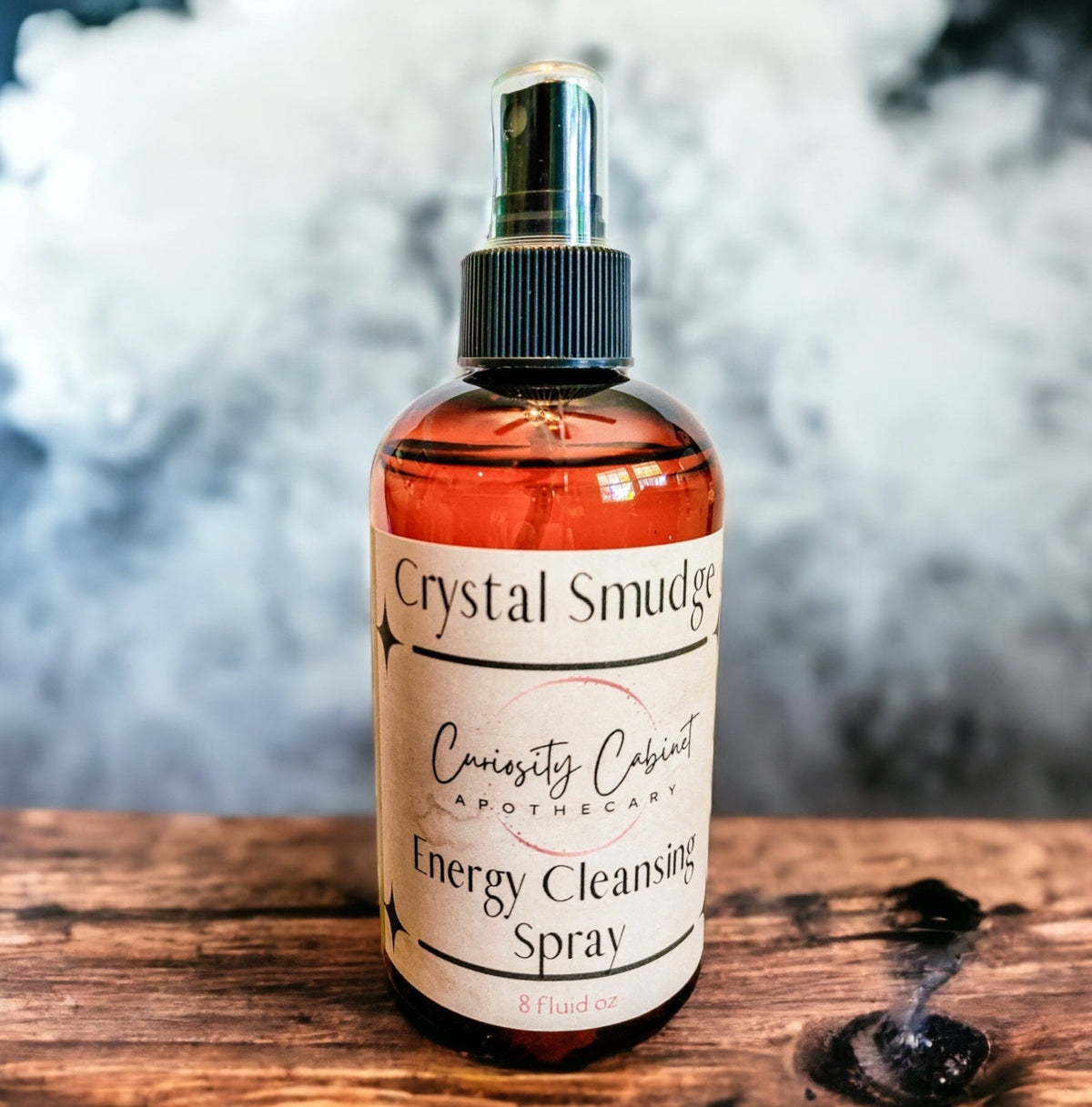 Smokeless Crystal Smudge Spray: Energy Cleansing Essential Oils, Amethyst & Black Tourmaline, 8 oz