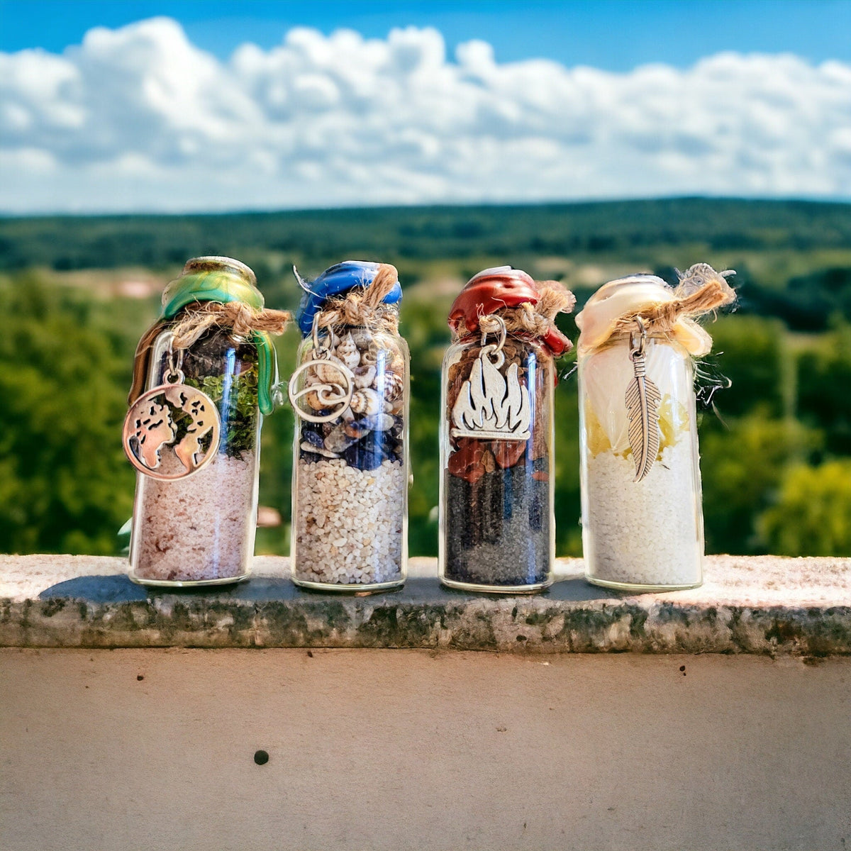 4 Elements Spell Jars Set: Altar Decor with Crystals & Charms