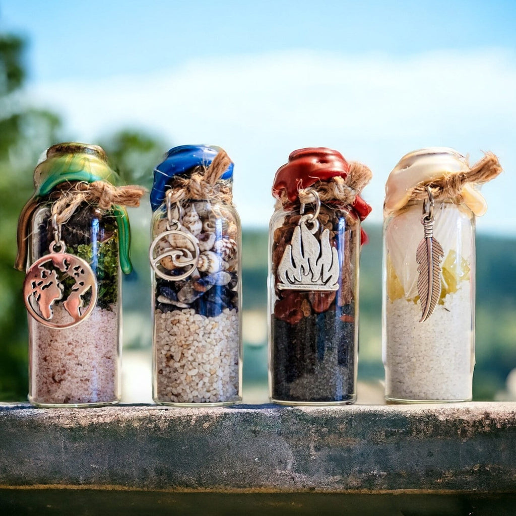 4 Elements Spell Jars Set: Altar Decor with Crystals & Charms