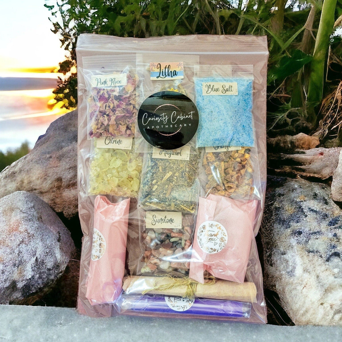 DIY Litha Spell Jar Kit: Citrine, Sunstone & Herbs - Beginner Witchcraft