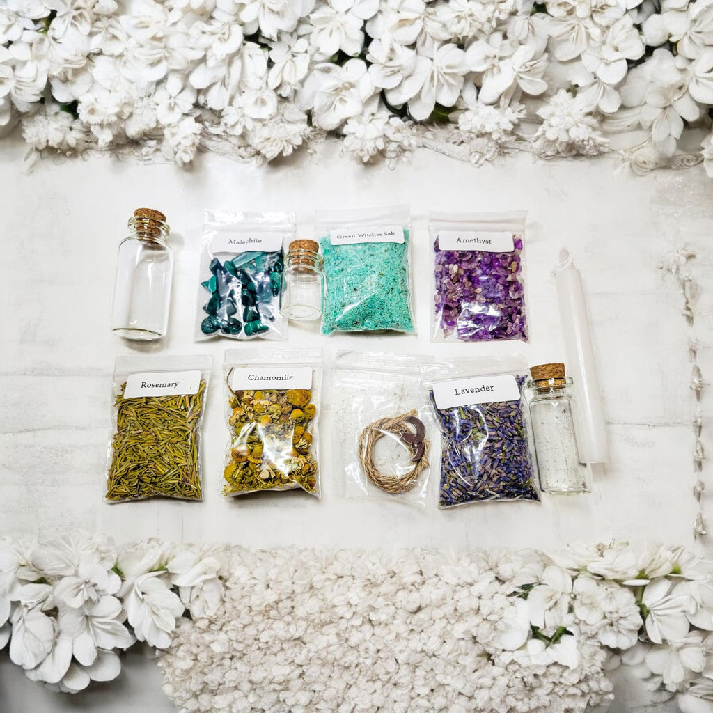 DIY Imbolc Spell Jar Kit - Herbs, Crystals & Charms - Witchy Christmas Gift